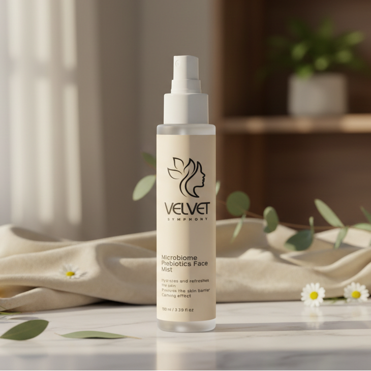 Velvet Renewal bottle on a table with decorative elements